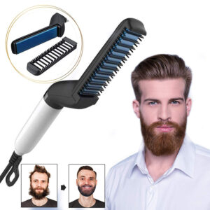 Men's Electric Hair & Beard Straightener Brush – Quick Heating Styler Comb for Curly Hair, Sideburns, and Detangling