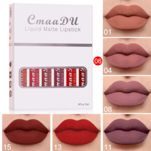 6-Piece Set Matte Waterproof Lipstick – Long-Lasting, Non-Stick Cup Lip Gloss for All-Day Wear